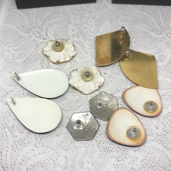 BUNDLE lot 7 vintage enamel earrings statement flower + geometric modernist. - Picture 7 of 8